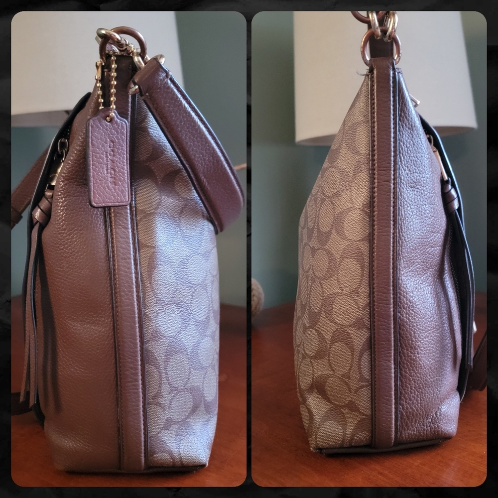 Coach F79993 Marlon Hobo Bag Brown Signature Coated Canvas Pebbled Leather Purse - Picture 5 of 16